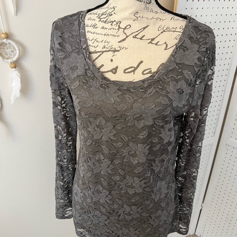 Banana Republic Gray Lace Long Sleeve Top